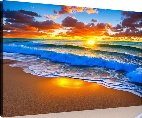 Vista 66 de TutuBeer 3 paneles de fotos de playa, arte de pared, diseño de mar azul, playa blanca al amanecer, imágenes impresas en lienzo, imágenes del océano