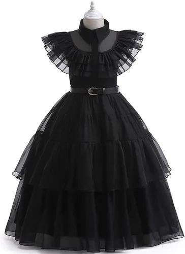 Vista 2 de Gofdsyeid Addams - Disfraces familiares para niños y niñas, disfraz de Wednesday Addams, vestido de fiesta de Halloween y cosplay