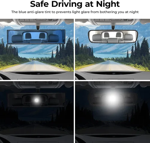 Vista 3 de JOYTUTUS Espejo retrovisor, universal de 11.81 pulgadas, panorámico, convexo, retrovisor interior con clip, espejo gran angular para reducir