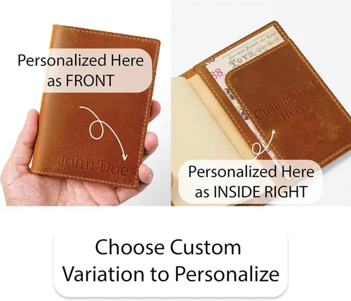Vista 4 de HIFA Funda de cuero para pasaporte, funda para pasaporte hecha a mano con ranura para tarjetas y boletos, piel auténtica, diseño elegante, fácil