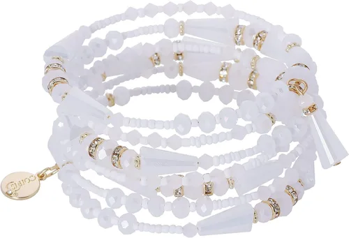 Vista 14 de Coiris Pulsera de cuentas amarillas de múltiples capas, pulsera ajustable para mujer BR1202