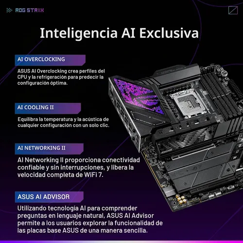 Vista 2 de ASUS ROG Strix Z890-E Gaming WiFi Intel® Z890 LGA 1851 ATX placa base, IA avanzada lista para PC, 18+2+1+2 etapas, DDR5, WiFi 7, 7X M.2