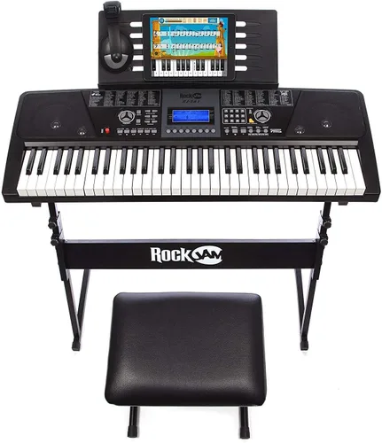 Vista 2 de Teclado electrónico RockJam de 61 teclas superkit con soporte, taburete, auriculares y fuente de alimentación