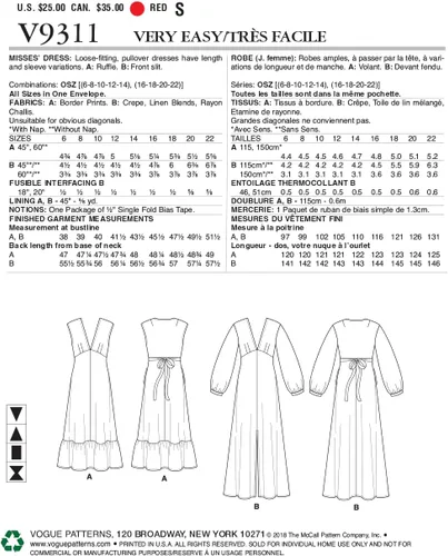 Vista 2 de Vogue Patterns V9311OSZ Vestido de señorita, 6-8-10-12-14-16-18-20-22, rojo