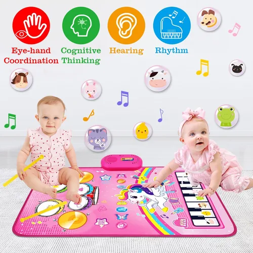 Vista 6 de Juguetes para Niñas de 1 Año Regalos: Alfombra Musical para Bebés Juguetes para Niños de 1-2 Años - Piano, Tambor y Animales de 3 en 1 Toca
