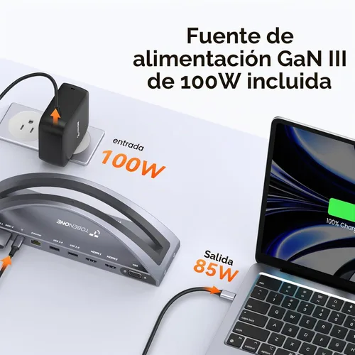 Vista 5 de TobenONE MacBook Pro/Air Docking Station Stand, Dual 4K HDMI, 100W Charger