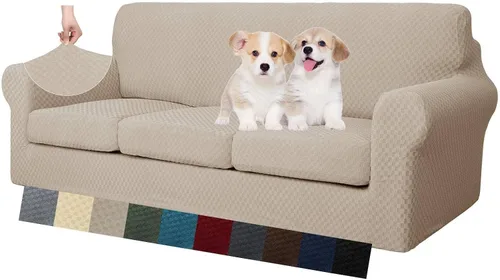 Vista 19 de MAXIJIN funda para sofá de 4 piezas, para sofás de 3 plazas, muy elástica, no se desliza, para perros, para mascotas, protector elástico de muebles