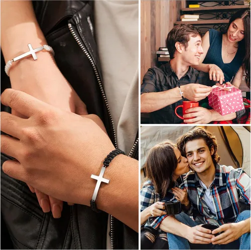 Vista 2 de Tarsus Pulseras cruzadas a juego para parejas, novio, marido, novia, esposa, hombres, mujeres, adultos, Pascua, Navidad, día de San Valentín