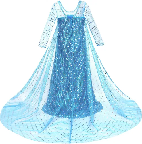 Vista 2 de Esvaiy Girls Princess Elsa Dress Costume - Luxury Sequin Halloween Birthday Party Dress Up Kids 2t 3t 4t 5t 6t 7t 8t