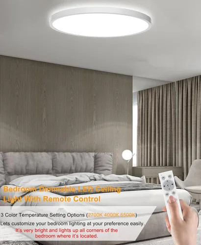Vista 3 de Lámpara de techo LED regulable con montaje empotrado, panel RGB inteligente Alexa Google Home WiFi con control remoto para sala de estar
