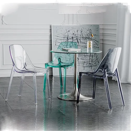 Vista 6 de Silla de comedor de acrílico moderna de mediados de siglo, silla de cocina transparente apilable con respaldo curvado para comedor, cocina, sala