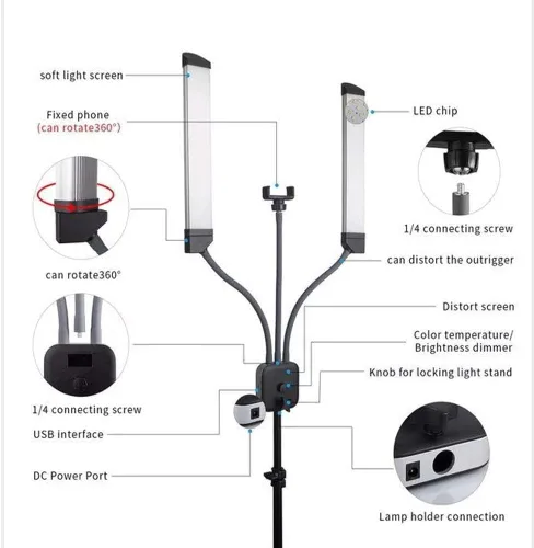 Vista 3 de Tatuaje profesional belleza mejora fotografía Led anillo luz led fotografía doble brazo relleno luz celebridad transmisión en vivo selfie luz ight