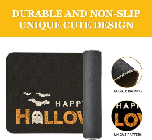 Vista 7 de Mloabuc® Felpudo de Halloween para puerta delantera, fantasma negro, parte trasera de goma antideslizante, diseño de calavera de feliz Halloween
