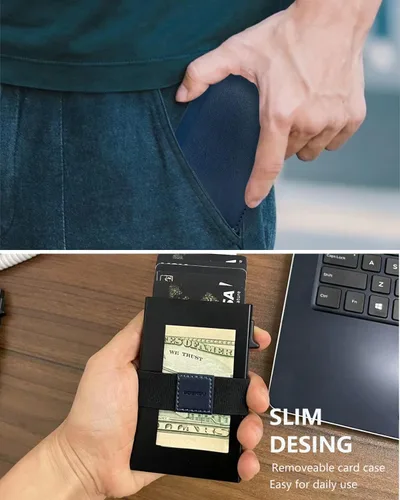 Vista 5 de POSKOU Pop Up Credit Card Holder Wallet for Men RFID Blocking Smart Slim Metal Minimalist Card Wallet
