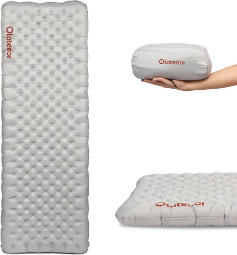 Vista 9 de Colchoneta de dormir para acampar con valor R de 4.8, alfombrilla de campamento ultraligera con almohada y bomba de pie integrada, colchoneta