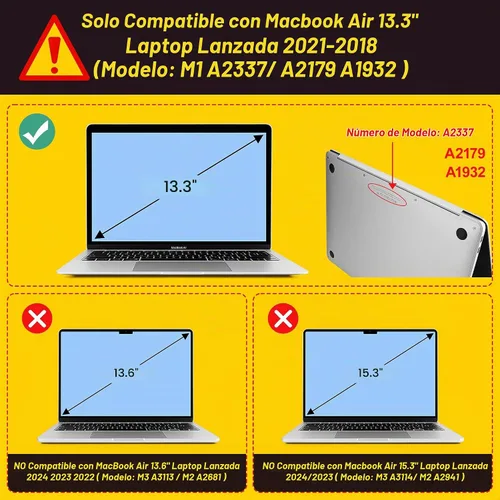 Vista 2 de Tuiklol Para MacBook Air de 13 pulgadas (versión 2021-2018) M1 A2337/A1932/A2179 con pantalla Retina Touch ID, carcasa rígida de plástico y cubierta