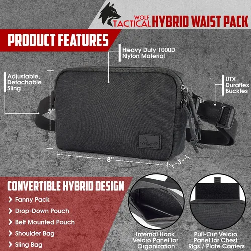 Vista 7 de WOLF TACTICAL Riñonera para hombres - Bolsa para colgar en la cintura oculta