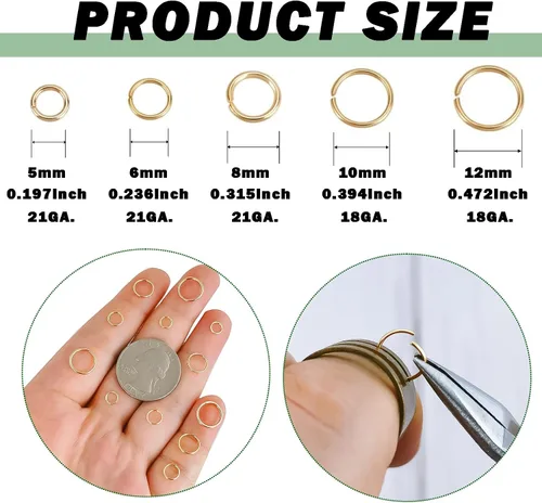 Vista 3 de 500 piezas de anillos de salto de acero inoxidable de 5 mm, calibre 21, chapados en oro, anillos O de metal, conectores de un solo bucle cerrados