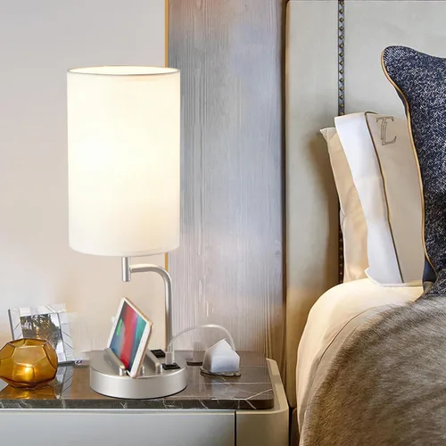 Vista 6 de Dreamholder - Lámpara de mesa con control táctil USB, lámpara de noche mejorada de 3 vías regulables con puertos de carga USB C y A y tomacorriente