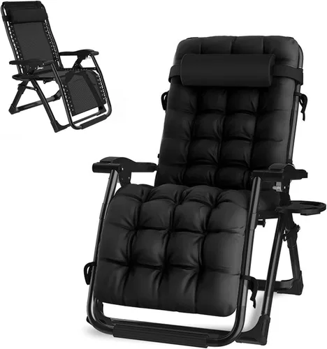 Vista 8 de Sun Lounger Garden Chairs with Cup Holders Zero Gravity Reclining Beach Heavy Duty Outdoor Deck Folding Chair