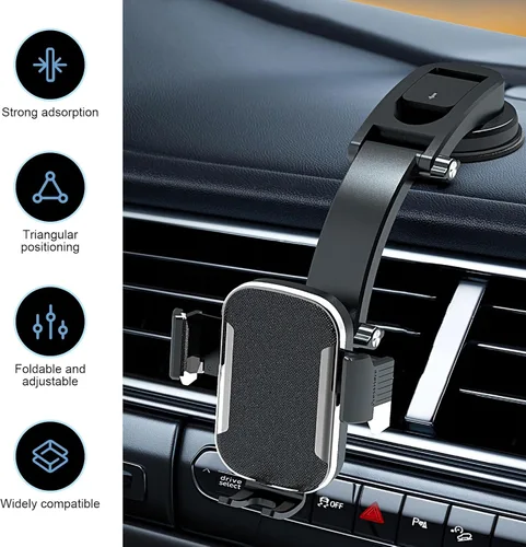 Vista 3 de Soporte para teléfono de automóvil, ABS antideslizante y antigolpes, soporte de teléfono para tablero de instrumentos, soporte de celular ajustable