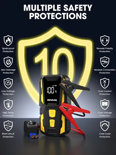 Vista 5 de DBPOWER Arrancador de 5000 A, arrancador de batería de coche de 74 Wh para motores de hasta 10,0 L de gasolina y 8,0 L de diésel, paquete de batería