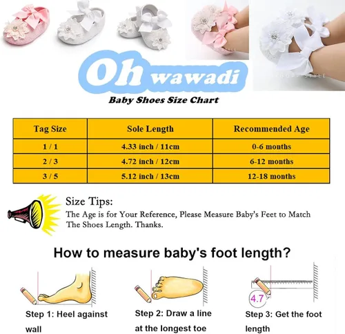 Vista 3 de Ohwawadi Zapatos de bebé para niña, zapatos planos Mary Jane de princesa para vestido de boda, zapatos de cuna para recién nacidos, bebés, bebés