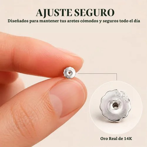 Vista 7 de Everyday Elegance Reemplazo de Respaldo de Dos Aretes de Oro Blanco Sólido 14K Rosca de Tornillo que se Enrosca y Desenrosca Bloqueo de Respaldo