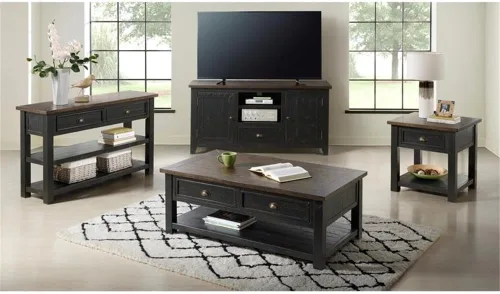 Vista 2 de Martin Svensson Home Mesa auxiliar de madera maciza, color negro con tapa marrón