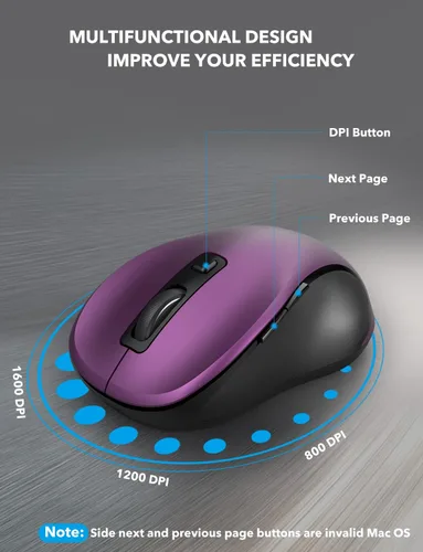 Vista 3 de Trueque Mouse inalámbrico para laptop, mouse ergonómico de 2.4 GHz con 3 niveles de DPI ajustables, botones de página arriba y abajo, mouse USB
