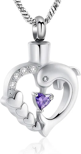 Vista 12 de Yinplsmemory Collar de urna de corazón de delfín para cenizas para mujer, colgante de urna de corazón de cristal, collar de recuerdo de cenizas