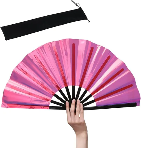 Vista 11 de HeyToo Ventilador de mano plegable grande y brillante para fiesta, club nocturno, festival, Halloween, accesorios de traje de 13 pulgadas, azul