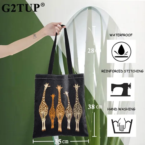 Vista 2 de G2TUP Bolsa de mano de jirafa amantes de la jirafa bolsa de comestibles reutilizable jirafa animal regalo de cumpleaños