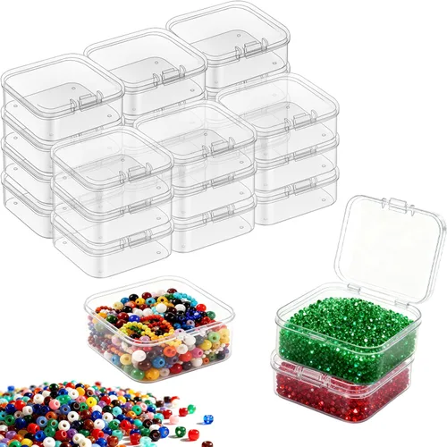 Vista 8 de Rocutus Paquete de 24 recipientes pequeños de plástico transparente con tapas, caja de almacenamiento de cuentas con tapa con bisagras para cuentas