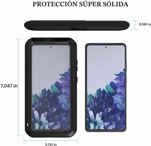 Vista 3 de LOVE MEI Funda militar resistente para Samsung Galaxy S20 FE 5G, con protector de pantalla de vidrio templado, a prueba de golpes, a prueba de Negro