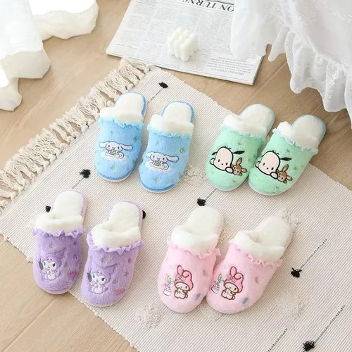 Vista 3 de Pantuflas de felpa de anime, con espalda abierta, para interiores, con suela de goma para mujer