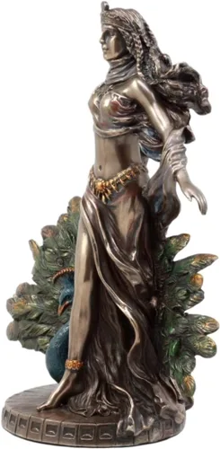 Vista 2 de Ebros Gift Romana Juno Diosa griega Hera con pavo real sagrado Estatua Deidad del matrimonio Fertilidad y mujeres Figura decorativa Mitología Deidad