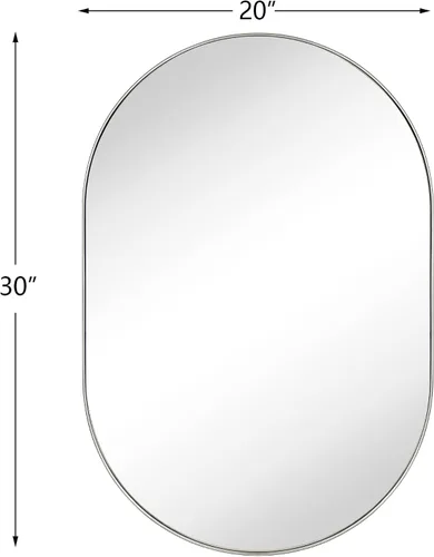 Vista 6 de TEEBARN Brushed Nickel Oval Bathroom Vanity Mirror 20x30 Pill Shaped Capsule Wall Mounted Mirror with Metal Frame Hangs Vertical & Horizontal