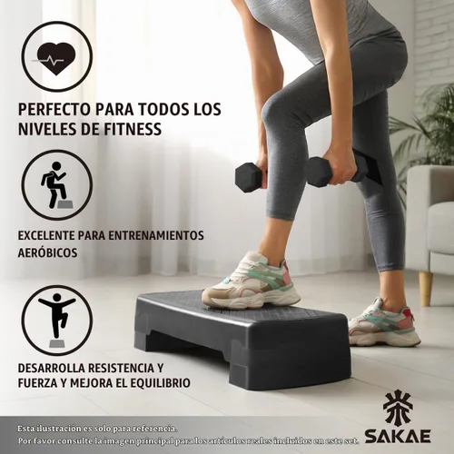Vista 5 de Juego de Step Aeróbico con Mancuernas y Cinta Métrica, Altura Ajustable con Elevadores de 2 Niveles, Plataforma de Step para Ejercicios