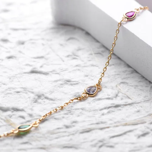 Vista 8 de Dainty Colorful Choker Necklace for Women 18K Gold Plated Multicolor Link Chain Choker, Paper Clip T Necklace, Coloured Cubic Zirconium Necklace for