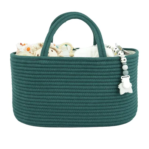 Vista 18 de Organizador de pañales para bebé con asa de cuerda de algodón para niña o niño, cesta de almacenamiento portátil para guardería, bolsa de pañales