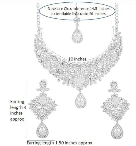 Vista 5 de Touchstone Conjunto de collar de joyería nupcial de diseño nupcial con diamantes de imitación blancos y zafiro sintético azul para mujeres en oro