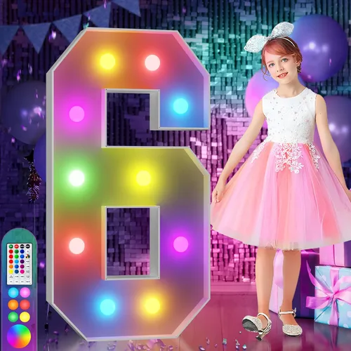 Vista 32 de Imprsv Letras coloridas de marquesina de 3 pies y letras grandes iluminadas RGB con control remoto, decoraciones de fiesta de cumpleaños Carta