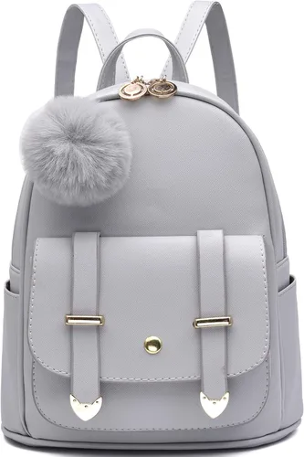 Vista 15 de I IHAYNER Mochila de moda para niñas, mini mochila para mujeres, adolescentes y niñas, monederos de piel sintética con pompón, bolsa de hombro