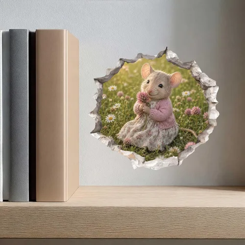 Vista 7 de Wallington Mice - Calcomanía de pared con efecto 3D con diseño de flores, diseño de agujero de ratón