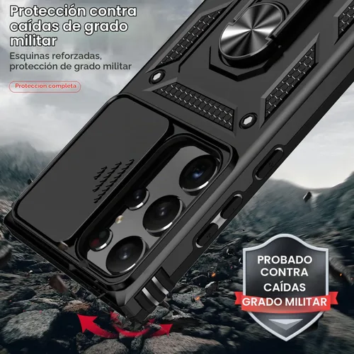 Vista 5 de Funda para Samsung Galaxy S23 Ultra con funda para cámara deslizante, protector de pantalla HD [prueba de caídas de grado militar] Funda protectora