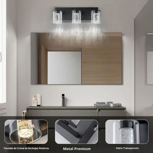 Vista 6 de SineRise Lámpara de tocador negra (3 luces, 17 pulgadas), (3000 K/4000 K/6000 K, regulable), lámpara LED de baño con protección ocular, moderna Negro