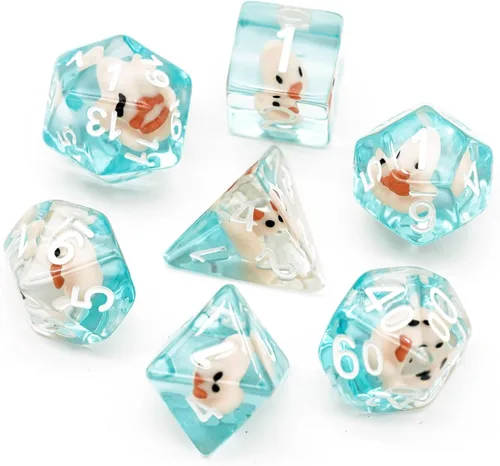 Vista 26 de Cusdie 8 dados DND, juego de dados poliédricos rellenos de animales, juego de dados de animales para juegos de rol, dados D&D