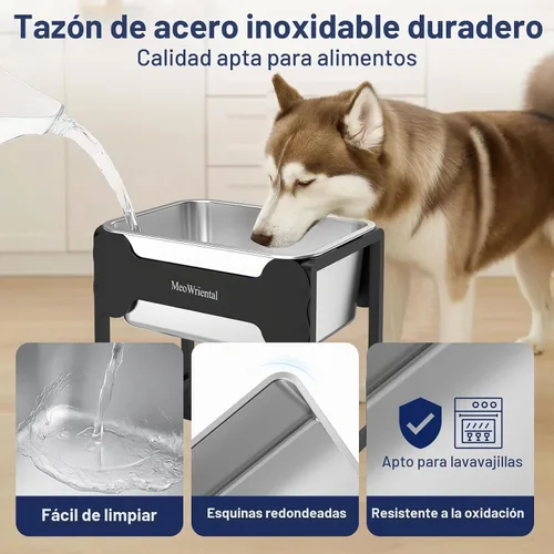 Vista 7 de Cuenco elevado de agua para perros de 2.5 galones para razas grandes, cuenco de agua grande de acero inoxidable elevado de 14.2 pulgadas de alto