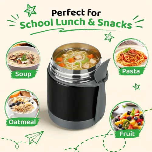 Vista 7 de Termo de sopa de 10 onzas para comida caliente para niños, tarro de comida aislado, contenedor térmico de almuerzo de comida caliente, caja de Negro